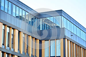 Office building close up. Modern office building with facade of glass.