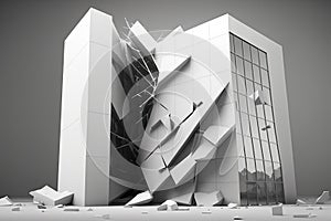 An office building complexs shattered remnants. Image of the highest quality photo