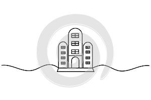 Office Building continuous one line drawing on white background