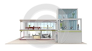 Office building cutaway isolated on white