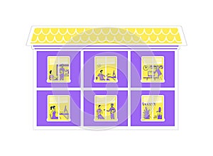 Office building flat color vector illustration