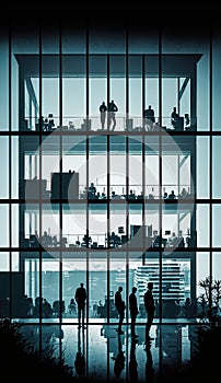 Office building interior. Business people at work. Generative Ai