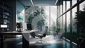 Office building interior. Modern workplace. Generative Ai photo