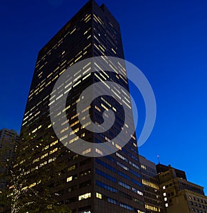 Office building at night in Boston