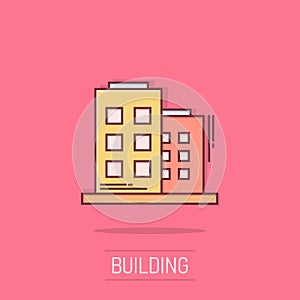 Office building sign icon in comic style. Apartment vector cartoon illustration on isolated background. Architecture business