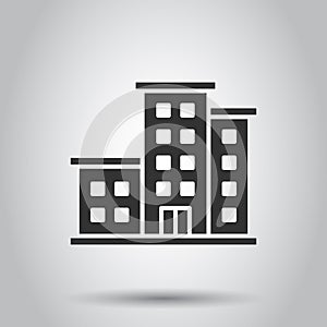 Office building sign icon in flat style. Apartment vector illustration on isolated background. Architecture business concept