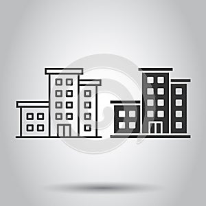 Office building sign icon in flat style. Apartment vector illustration on isolated background. Architecture business concept