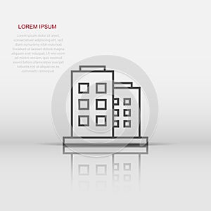 Office building sign icon in flat style. Apartment vector illustration on white isolated background. Architecture business concept