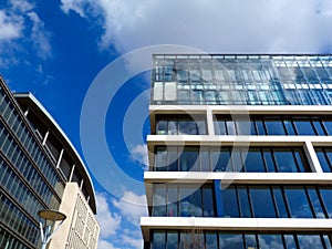 Office building top detail. glass and aluminum curtain wall design