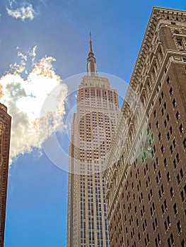 Office building top view background in retro style colors. Manhattan buildings of New York City center - Wall street