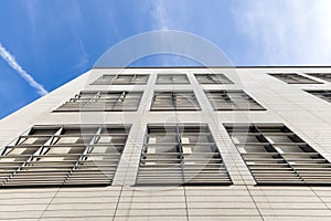 office building with window blinds for sun protection