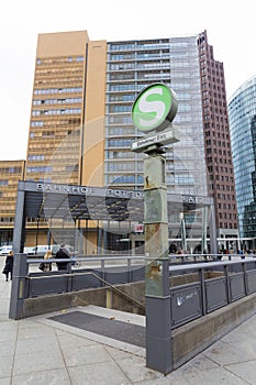 Office buildings and Berlin Potsdamer Platz Bahnhof subway entrance photo