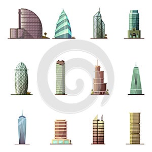 Office buildings. Historical and modern world most visited famous distinctive buildings