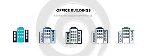 Office buildings icon in different style vector illustration. two colored and black office buildings vector icons designed in