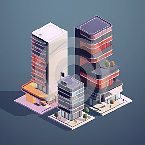 Office buildings, isometric skyscrapers, modern apartments. 3D design by generative Ai