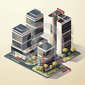 Office buildings, isometric skyscrapers, modern apartments. 3D design by generative Ai