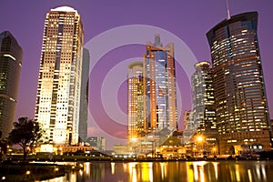 Office buildings at Lujiazui financial district from Central Greenfield park in Pudong, Shanghai