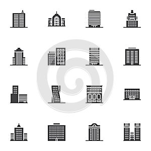 Office buildings vector icons set