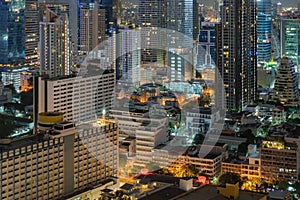 Office buildings windows. Glass architecture facade design with reflection of sky in urban city, Downtown Bangkok City in