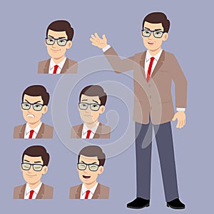 Office business glasses young man in suits standing poses
