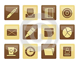 Office & Business Icons over brown background
