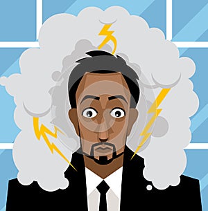 Office business man worried with a storm in his head