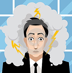 Office business man worried with a storm in his head