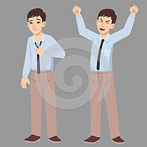Office business young man standing poses with difference mood reaction