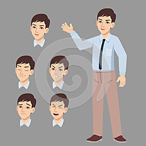 Office business young man waved with difference facial expression