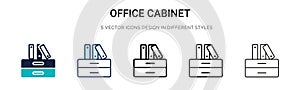 Office cabinet icon in filled, thin line, outline and stroke style. Vector illustration of two colored and black office cabinet