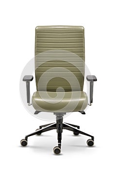 Office chair with armrests green leather front view