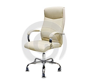 Office chair from beige cloth. Isolated over white