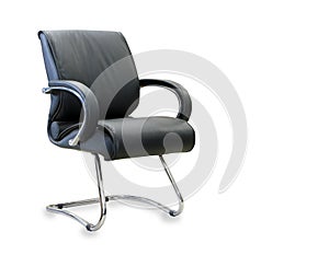 Office chair from black leather isolated over white