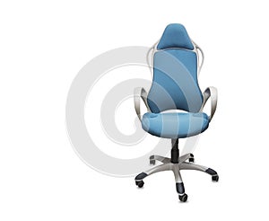 Office chair from blue cloth. Isolated over white