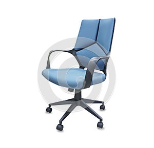 Office chair from blue cloth. Isolated over white