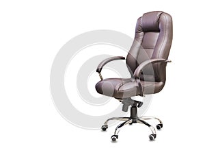 Office chair from brown leather. Isolated over white
