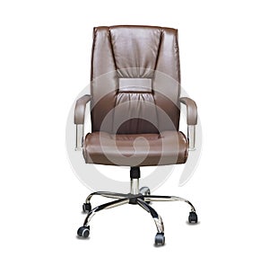 Office chair from brown leather. Isolated over white
