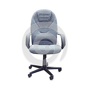 Office chair from gray cloth. Isolated over white