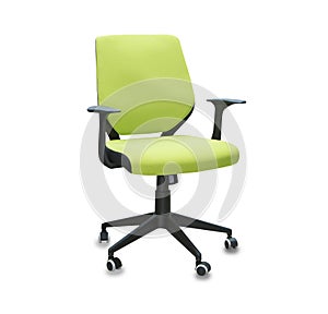 Office chair from green cloth. Isolated over white