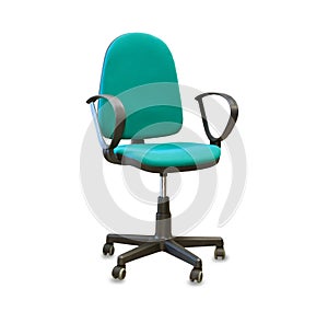 Office chair from green cloth isolated over white