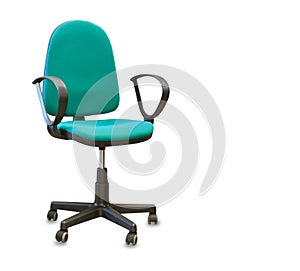 Office chair from green cloth isolated over white