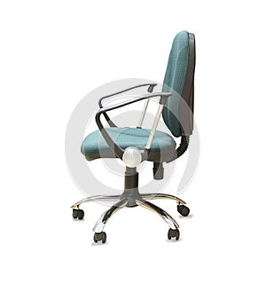 Office chair from green cloth isolated over white