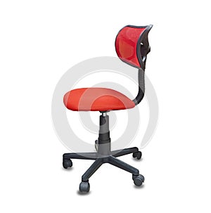 Office chair from red cloth. Isolated over white