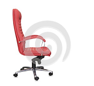 Office chair from red leather. Isolated