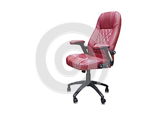 Office chair from red leather. Isolated over white
