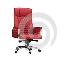 The office chair from red leather. Isolated