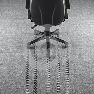 Office chair with tire marks in the carpet
