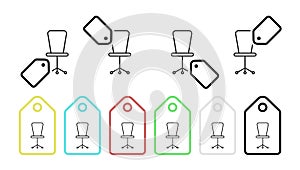 Office chair vector icon in tag set illustration for ui and ux, website or mobile application