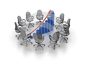 Office Chairs Meeting with Growth Chart Graph