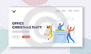 Office Christmas Party Landing Page Template. Xmas Celebration, Happy Business People New Year Corporate with DJ